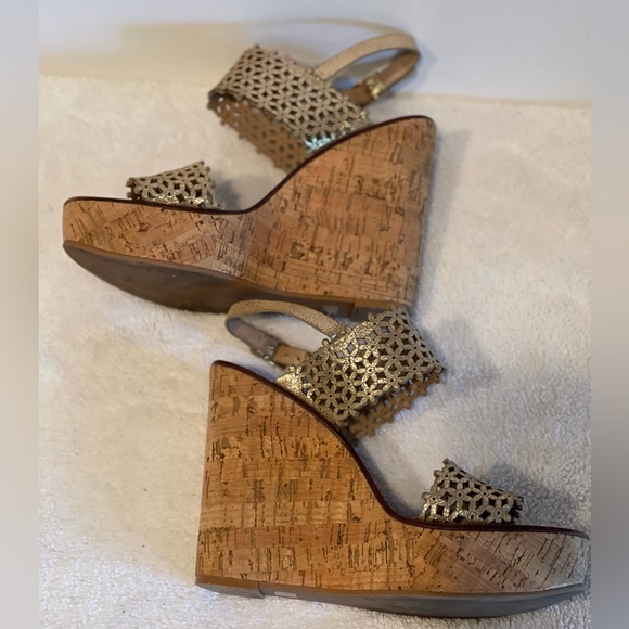 Tory Burch Shoes Tory Burch Metallic Perforated Daisy Wedge size 7. Like new. - Picture 3 of 7
